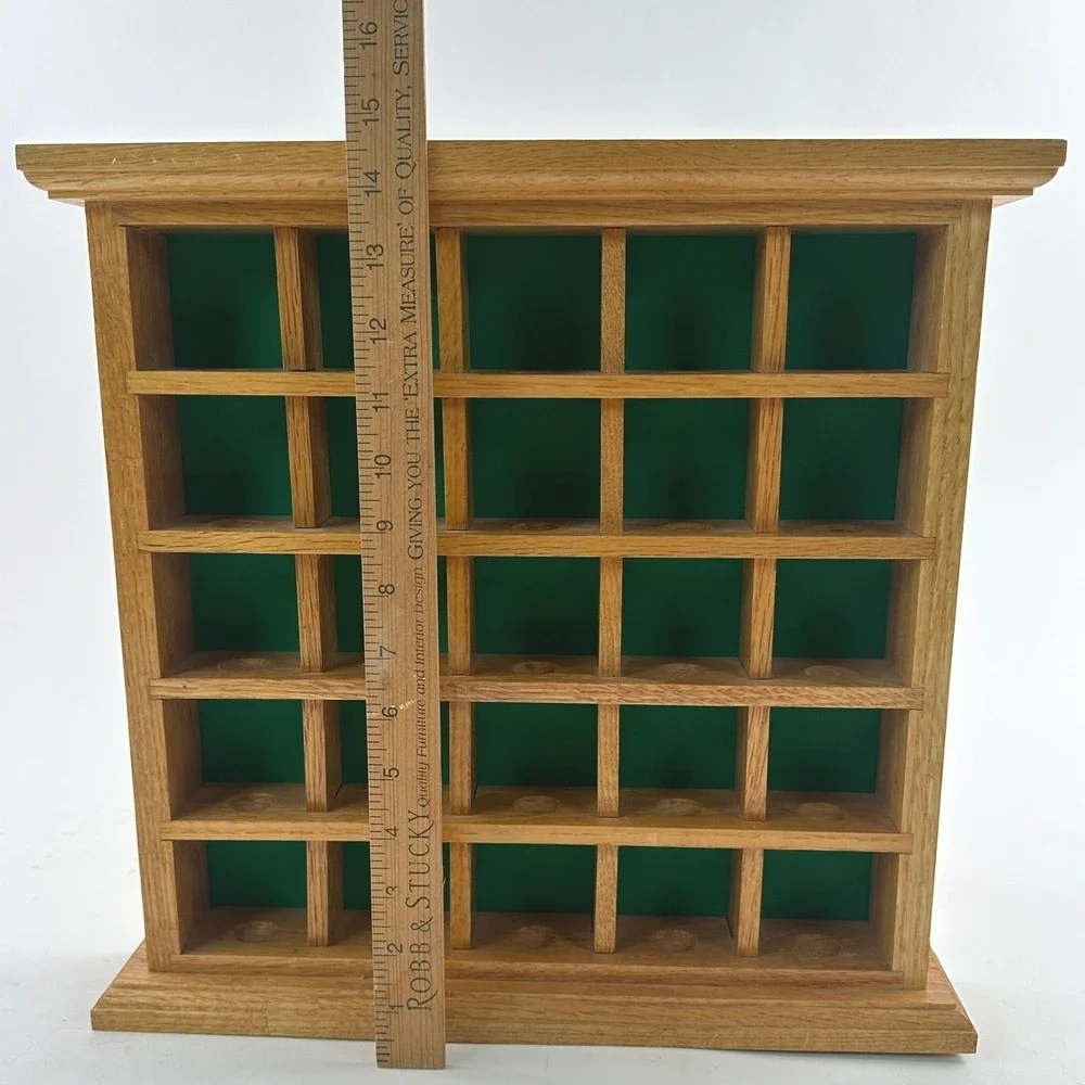 Golf Ball Display Case‎ Oak 25 Slots Balls Brown Wood Holder Rack Green Felt